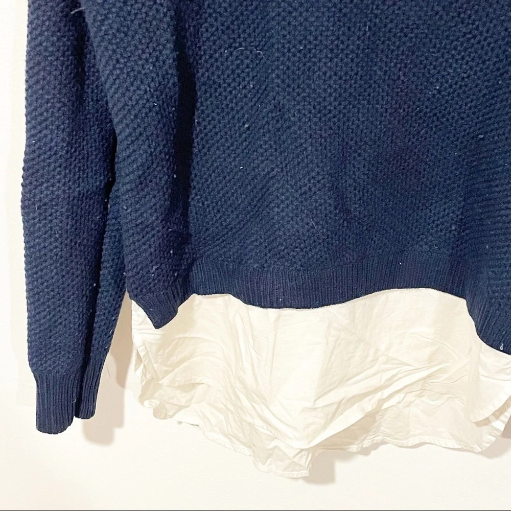 J. Crew Small Navy Waffle‎ Knit Lambswool Shirttail Crewneck Sweater